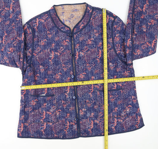 Patra Womens Blue Floral Quilted Cotton Jacket 2XL
