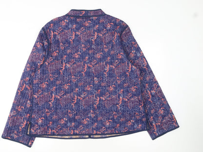 Patra Womens Blue Floral Quilted Cotton Jacket 2XL