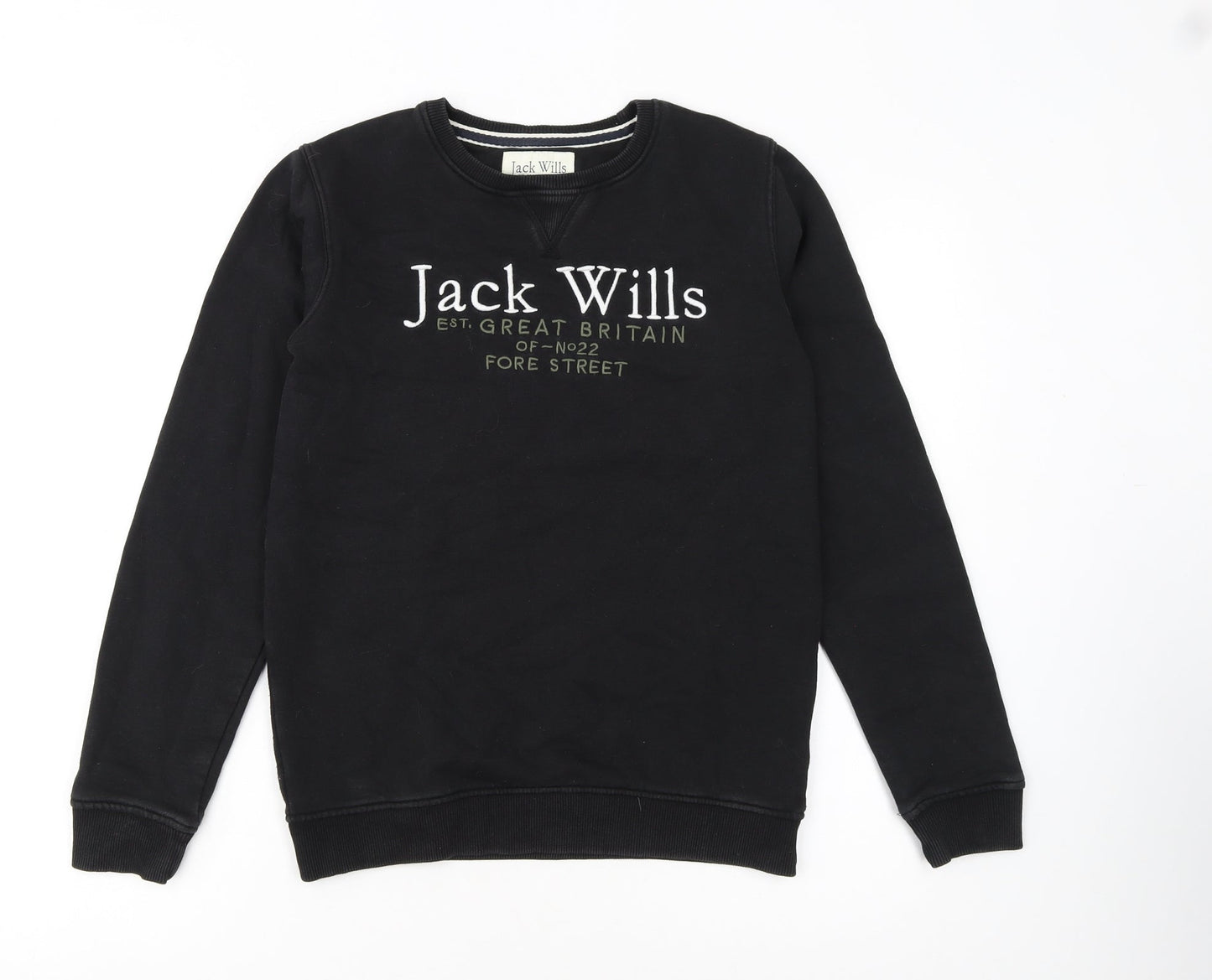 Jack Wills Boys Black Crew Neck Pullover Sweatshirt 12-13 Years