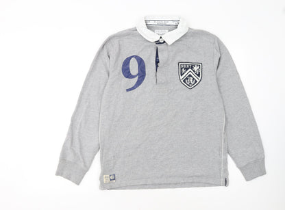 Next Boys Grey Rugby Polo Shirt Long Sleeve 14 Years Cotton Blend Sports Top