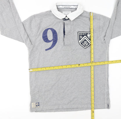 Next Boys Grey Rugby Polo Shirt Long Sleeve 14 Years Cotton Blend Sports Top