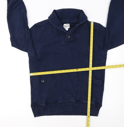 Reiss 1971 Men’s Blue Henley Sweatshirt XL Cotton Button Pocket