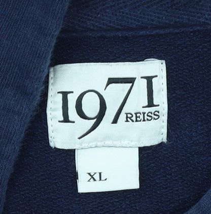 Reiss 1971 Men’s Blue Henley Sweatshirt XL Cotton Button Pocket