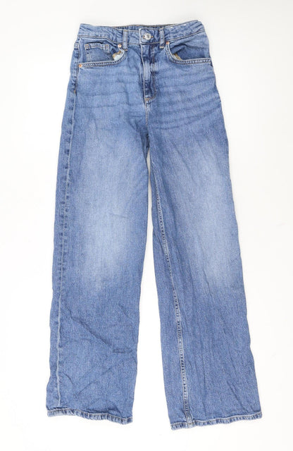 H&M Girls Blue 12-13 Years Wide-Leg Adjustable Waist High Rise Denim Jeans