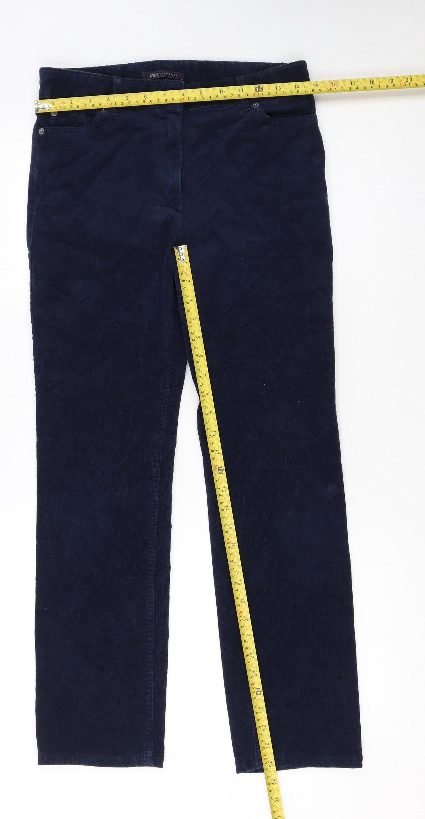 Marks and Spencer Women Blue Corduroy Chino Trousers Size 10 Regular