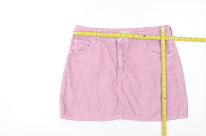 Topshop Women Pink Corduroy Short Straight Skirt UK 14