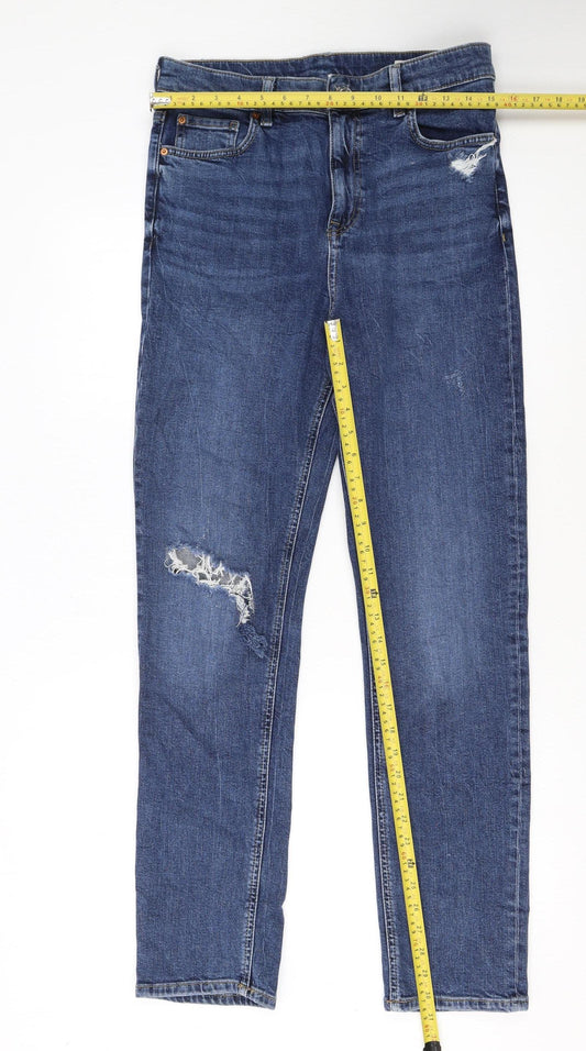 Marks and Spencer Women's Blue Distressed Straight Leg Jeans Size 12