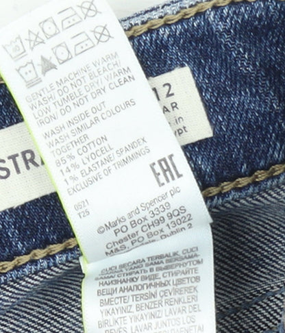 Marks and Spencer Women's Blue Distressed Straight Leg Jeans Size 12