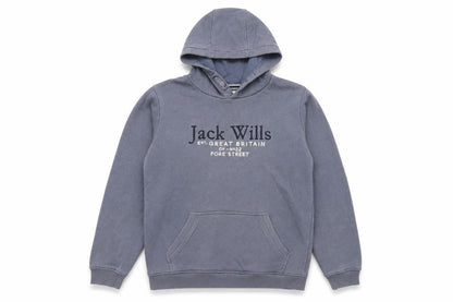 Front view of Jack Wills boys’ blue pullover hoodie 15-16 years logo graphic cotton blend