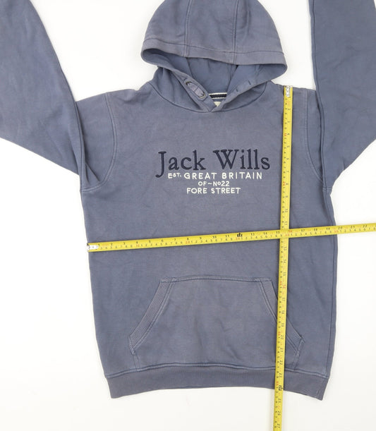 Jack Wills Boys Blue Pullover Hoodie 15-16 Years Logo Graphic Cotton Blend