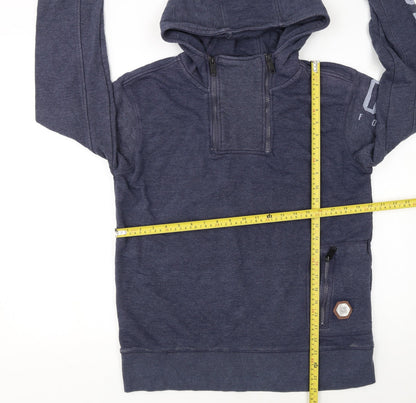Crosshatch Men's Blue Pullover Hoodie Size M High Neck Zip Pocket Sweatshirt