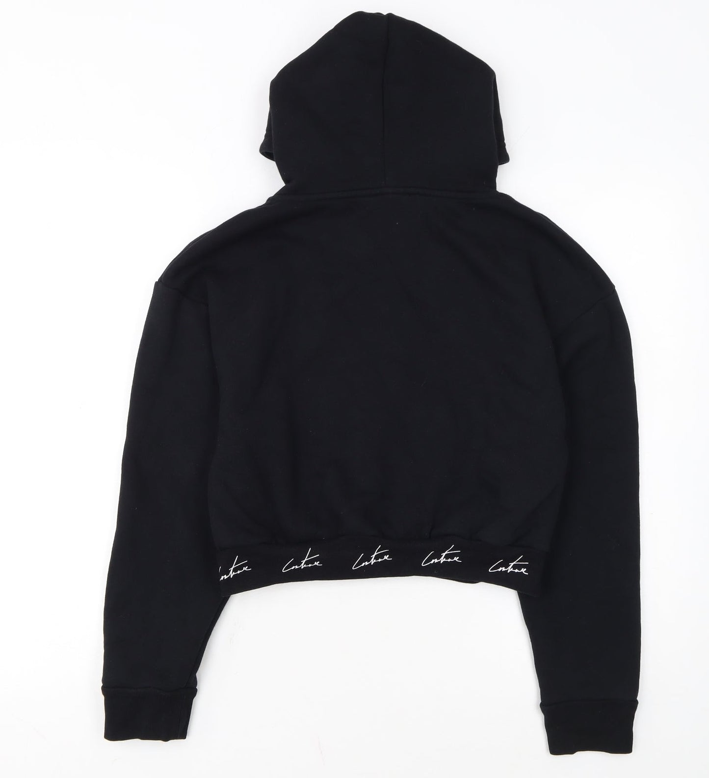 The Couture Club Women's Black Cropped Hoodie Size M Cotton Blend
