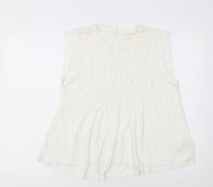 Marks and Spencer Women Ivory Sleeveless Pleated Blouse Size 14