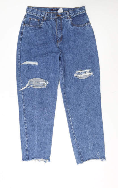 Bill Blass Women Blue Distressed Mom Jeans Size 12 Easy Fit High Rise