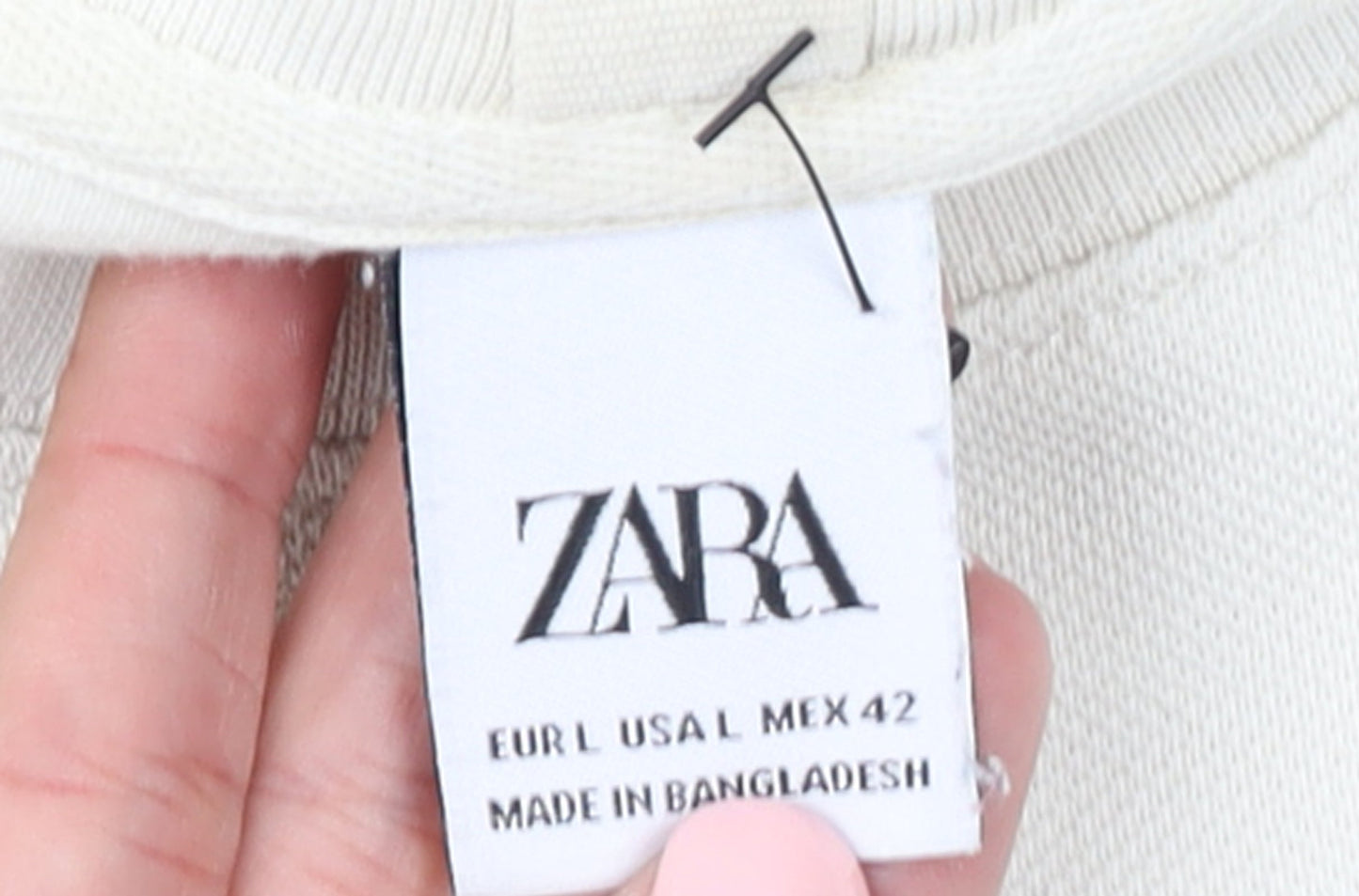 ZARA Womens Beige Crew Neck Long Sleeve Pullover Sweatshirt L