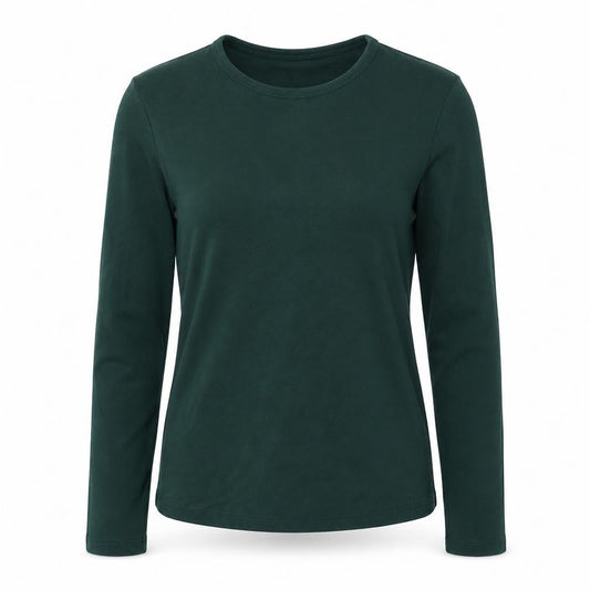 Bershka Women's Green Long Sleeve Basic Stretch Jersey Top M