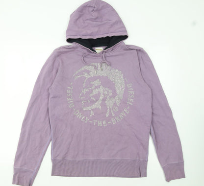 Diesel Women Purple Hooded Pullover Hoodie Medium Cotton Logo Graphic