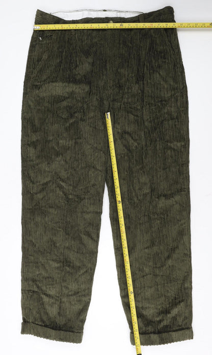 Club Montana Men’s Green Corduroy Pleated Trousers 40W 33L Regular Fit