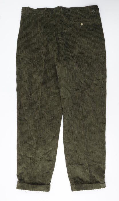 Club Montana Men’s Green Corduroy Pleated Trousers 40W 33L Regular Fit