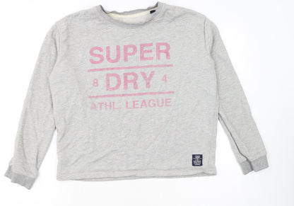 Superdry Women's Grey Pink Logo Pullover Sweatshirt Size S