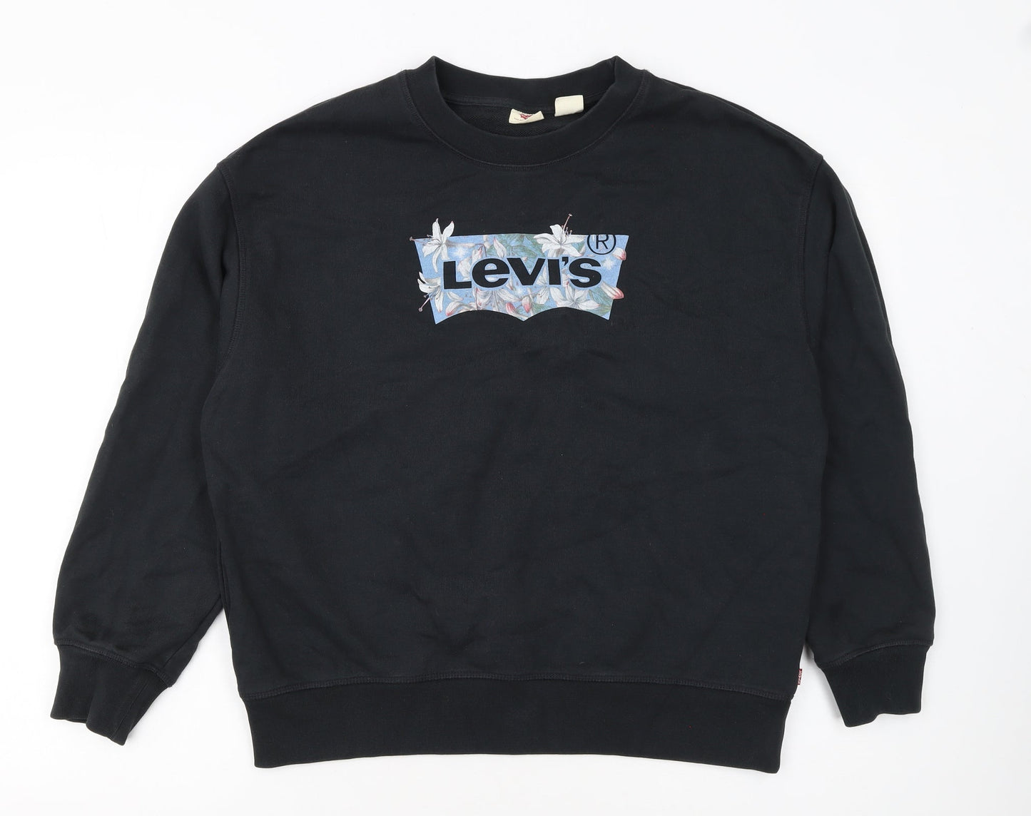 Levi's Women's Black Cotton Pullover Sweatshirt Size L Floral Logo