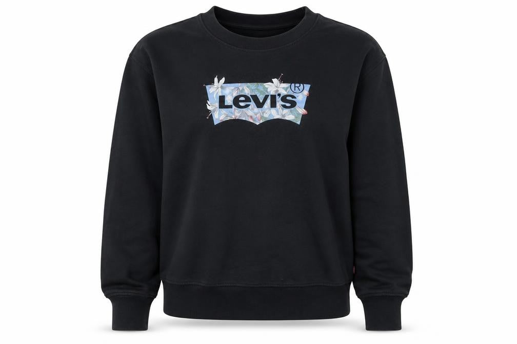 Levi's Women's Black Cotton Pullover Sweatshirt Size L Floral Logo