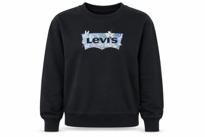 Levi's Women's Black Cotton Pullover Sweatshirt Size L Floral Logo