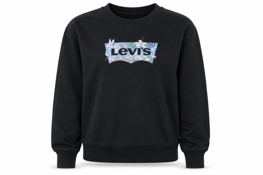 Levi's Women's Black Cotton Pullover Sweatshirt Size L Floral Logo