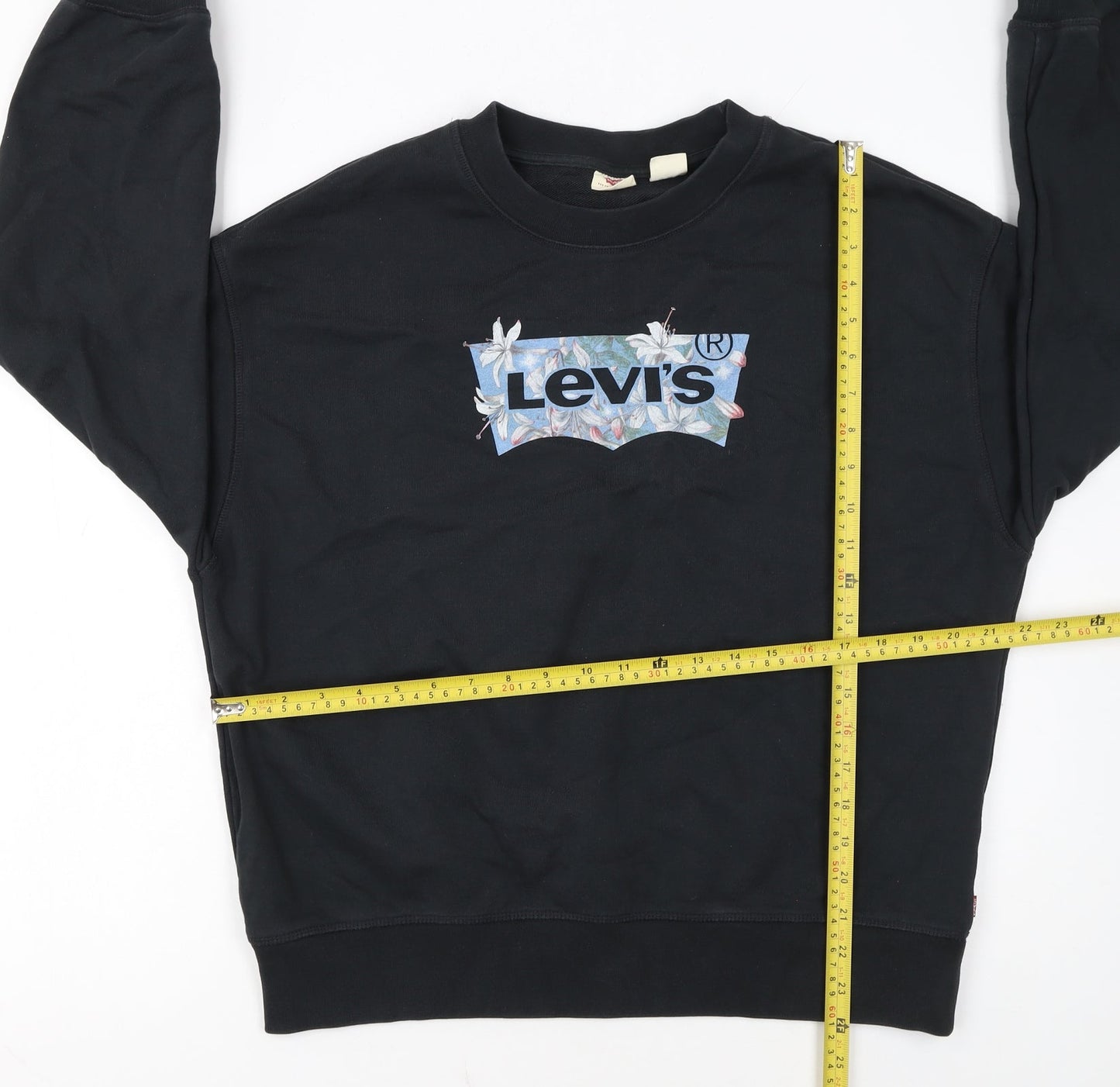 Levi's Women's Black Cotton Pullover Sweatshirt Size L Floral Logo