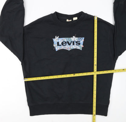 Levi's Women's Black Cotton Pullover Sweatshirt Size L Floral Logo