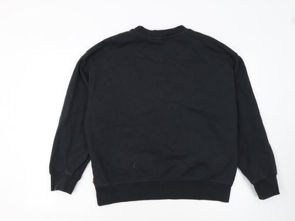 Levi's Women's Black Cotton Pullover Sweatshirt Size L Floral Logo