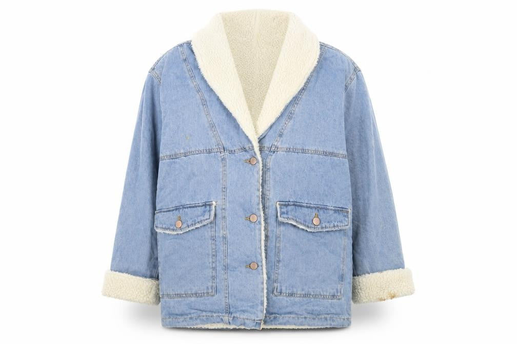 Ashley-Vintage Charm Women's Blue Denim Sherpa Lined Jacket M