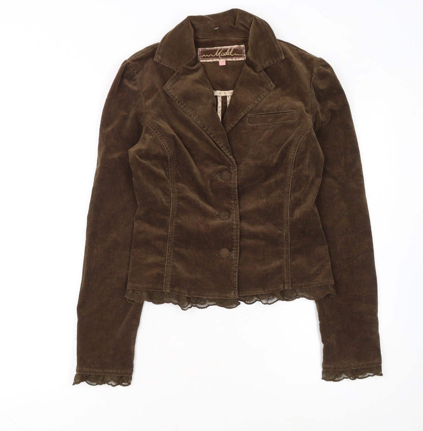 Mudd Women Brown Corduroy Blazer Jacket Small Cotton Blend Lace Trim