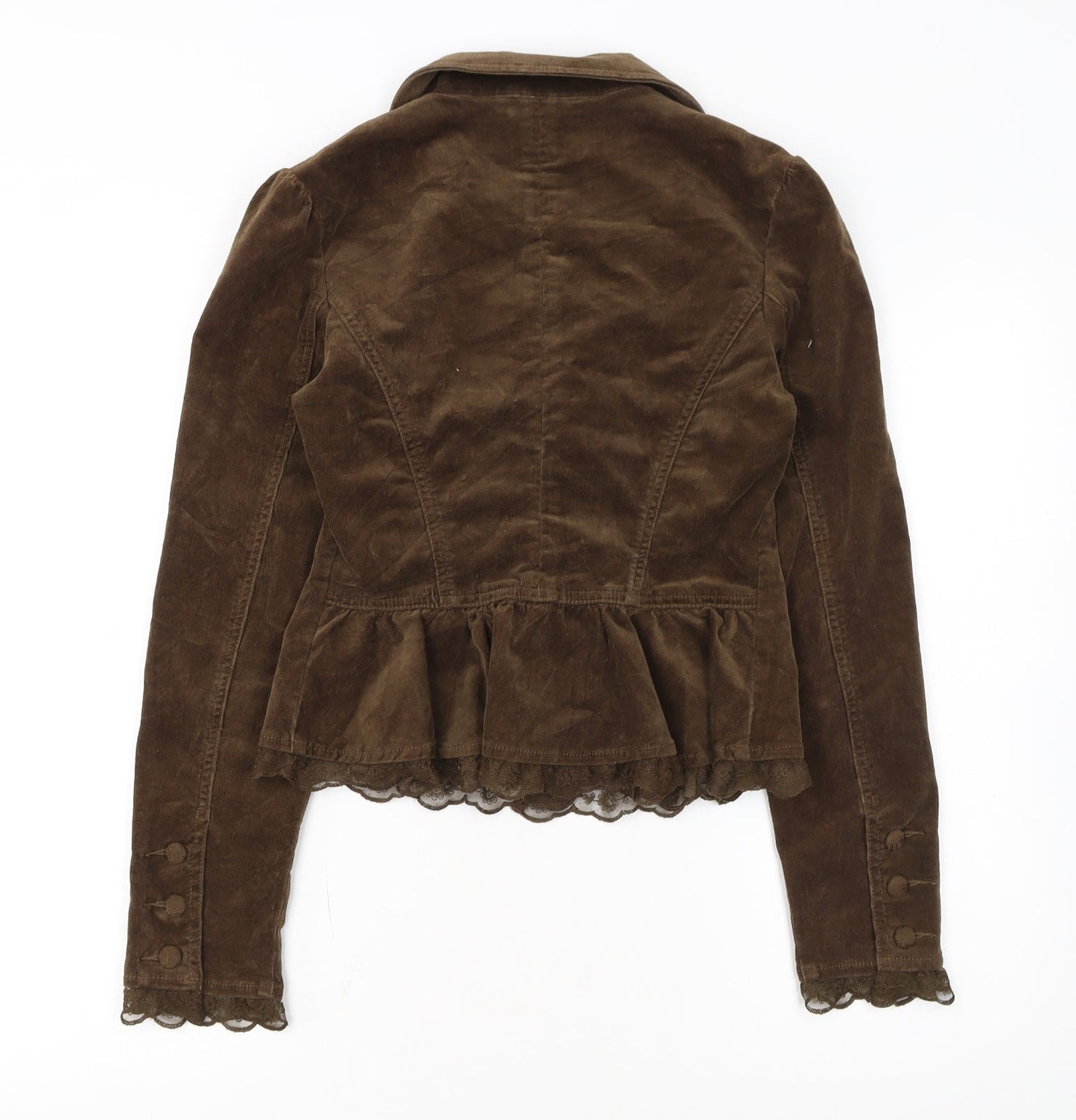 Mudd Women Brown Corduroy Blazer Jacket Small Cotton Blend Lace Trim
