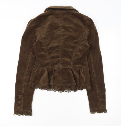 Mudd Women Brown Corduroy Blazer Jacket Small Cotton Blend Lace Trim