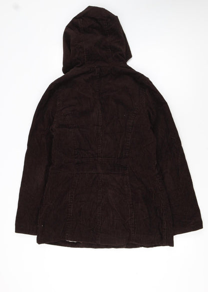 Sonoma Women Brown Corduroy Hooded Pea Coat Jacket Size S
