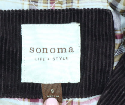 Sonoma Women Brown Corduroy Hooded Pea Coat Jacket Size S