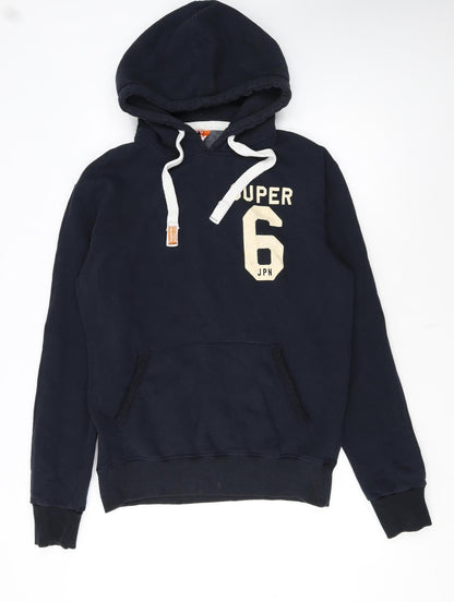 Superdry Men's Blue Pullover Hoodie L Logo Graphic Cotton Blend