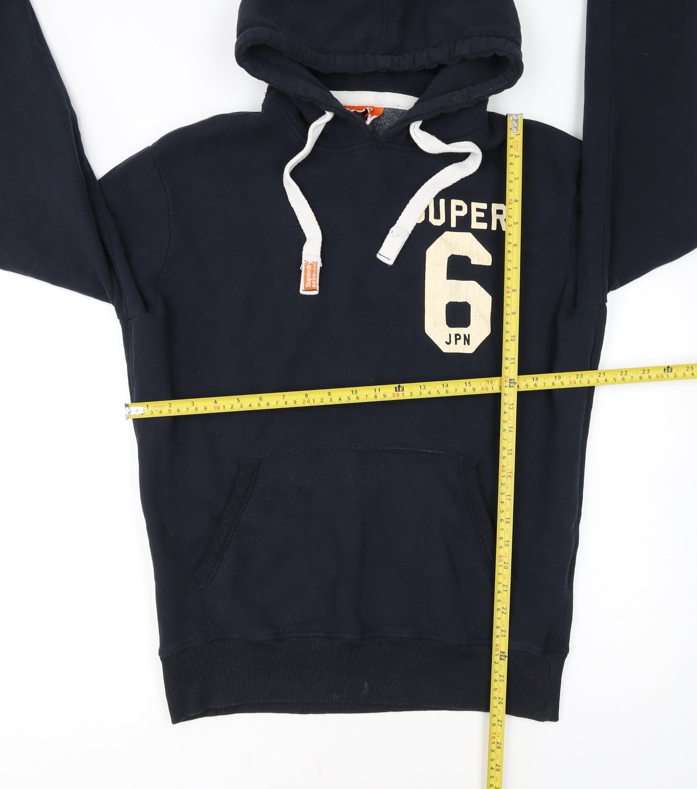 Superdry Men's Blue Pullover Hoodie L Logo Graphic Cotton Blend