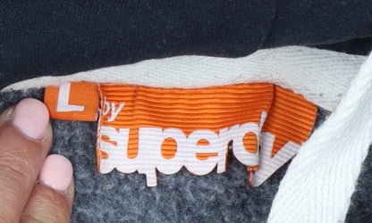 Superdry Men's Blue Pullover Hoodie L Logo Graphic Cotton Blend
