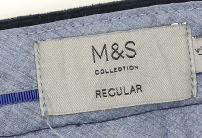 Marks and Spencer Men's Blue Corduroy Regular Fit Trousers Size 32