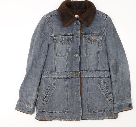 Marvin Richards Women's Blue Denim Faux Fur Collar Jacket Size M