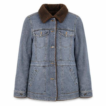 Marvin Richards Women's Blue Denim Faux Fur Collar Jacket Size M