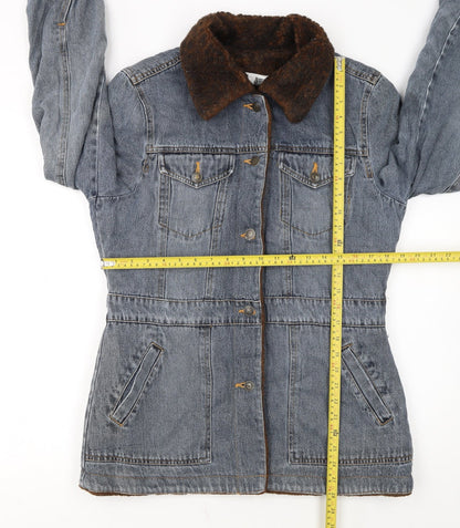 Marvin Richards Women's Blue Denim Faux Fur Collar Jacket Size M