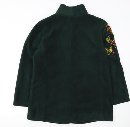 Bob Mackie Women Green Embroidered Floral Fleece Jacket M