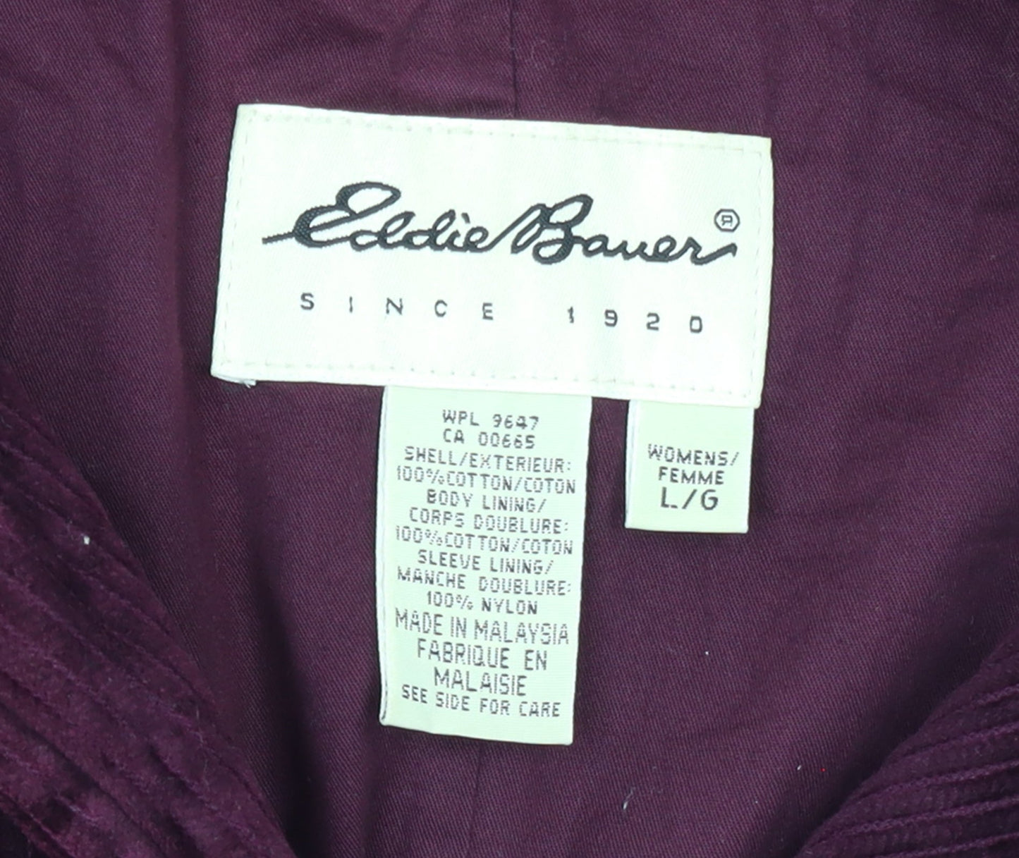 Eddie Bauer Womens Purple Corduroy Button Basic Jacket Size L
