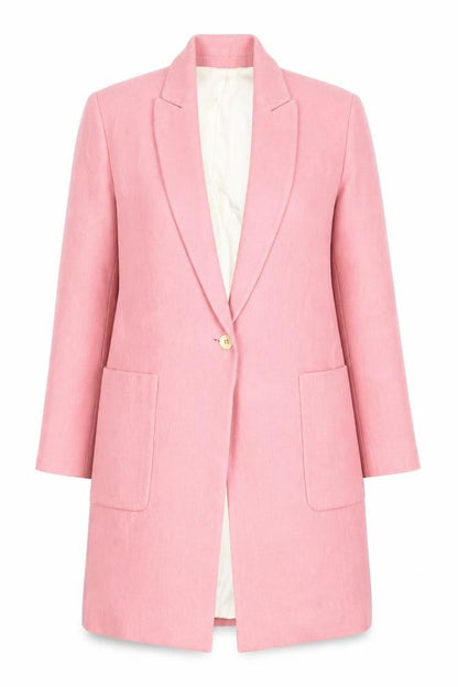 Zara Basic Women Pink Long Blazer Coat XS Linen Blend Lined