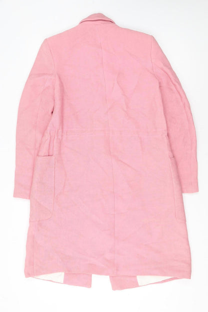 Zara Basic Women Pink Long Blazer Coat XS Linen Blend Lined