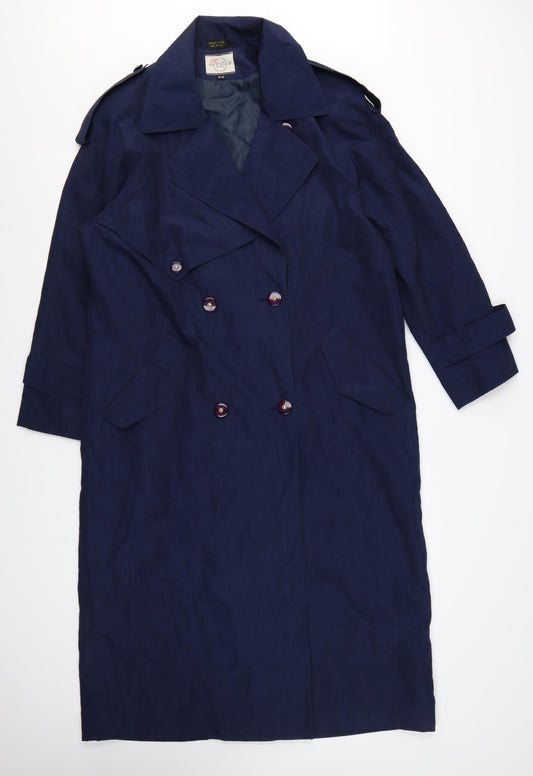 Sequence Women's Blue Polyester Trench Coat Size 10 Long Lined Classic