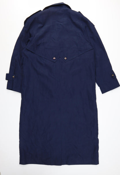 Sequence Women's Blue Polyester Trench Coat Size 10 Long Lined Classic
